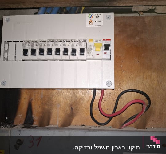 לוח חשמל עם מפסקים וחוטים חשמליים